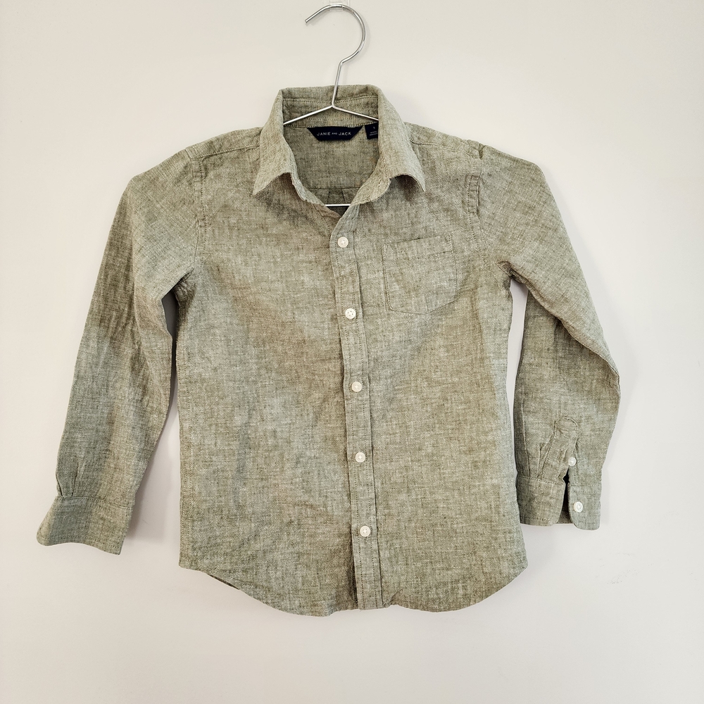 Janie and Jack Boys Green Linen Blend Button Down Shirt 5 coastal breathable